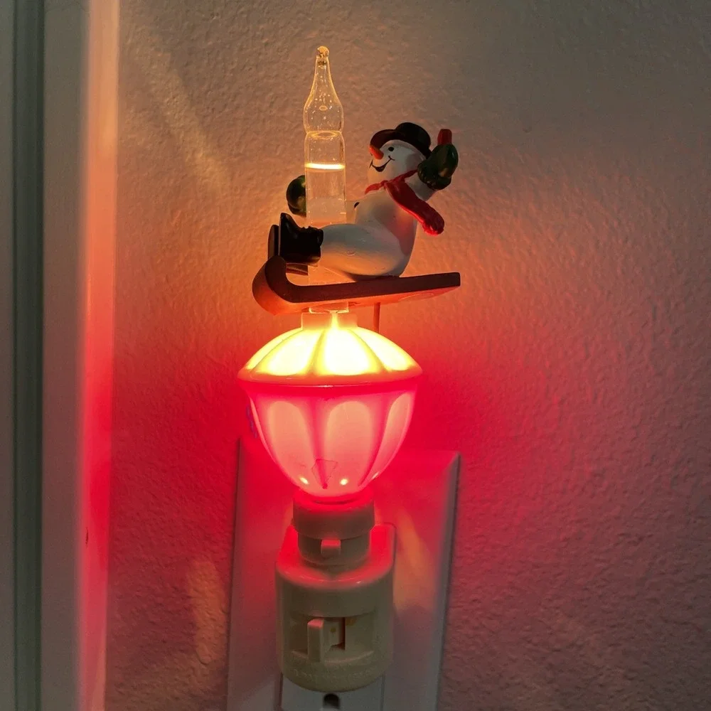 Qty 2 Roman Inc Vintage Holiday‎ Night Lights Tested Works Great-Snowman & Santa